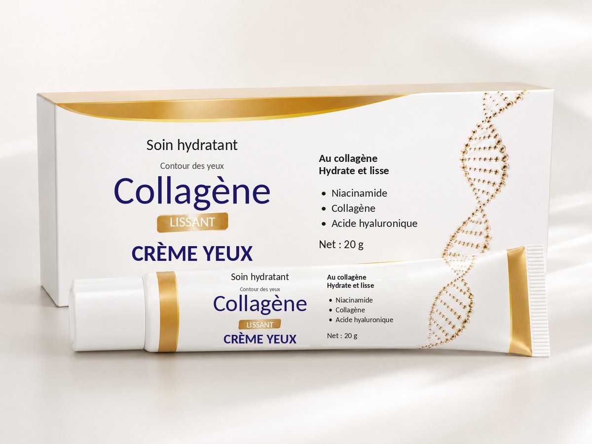 Crème contour des yeux au collagène : tube de 20 g et sa boîte