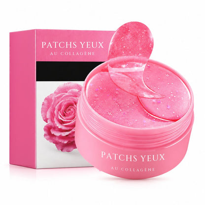 Pot de 30 paires de patchs yeux hydratants au collagène et sa boîte rose