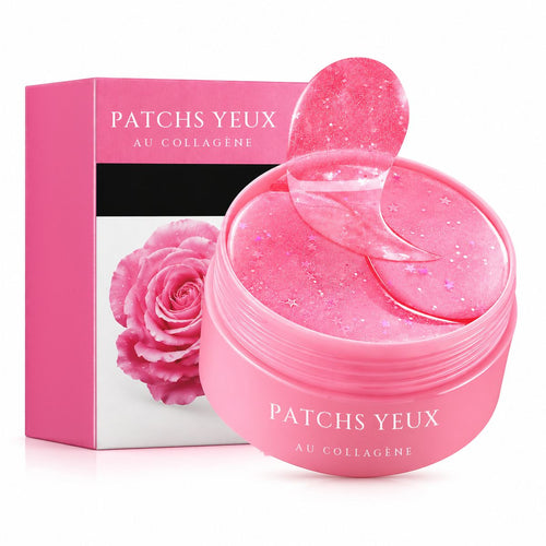 Pot de 30 paires de patchs yeux hydratants au collagène et sa boîte rose